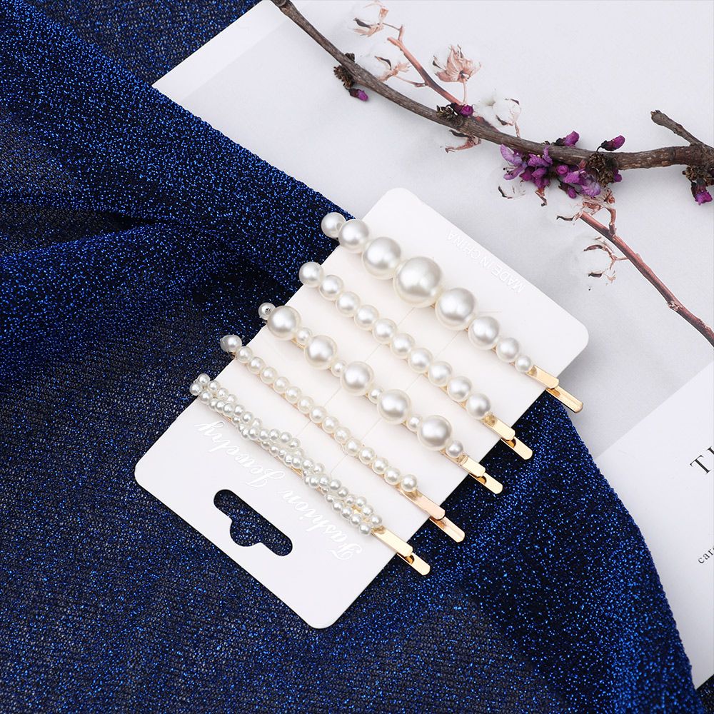 5Pcs New Fashion Metal Hair Jewelry Headdress Jewelry Crystal Hair Clip Vintage Barrettes Pearl Flower Hairpins