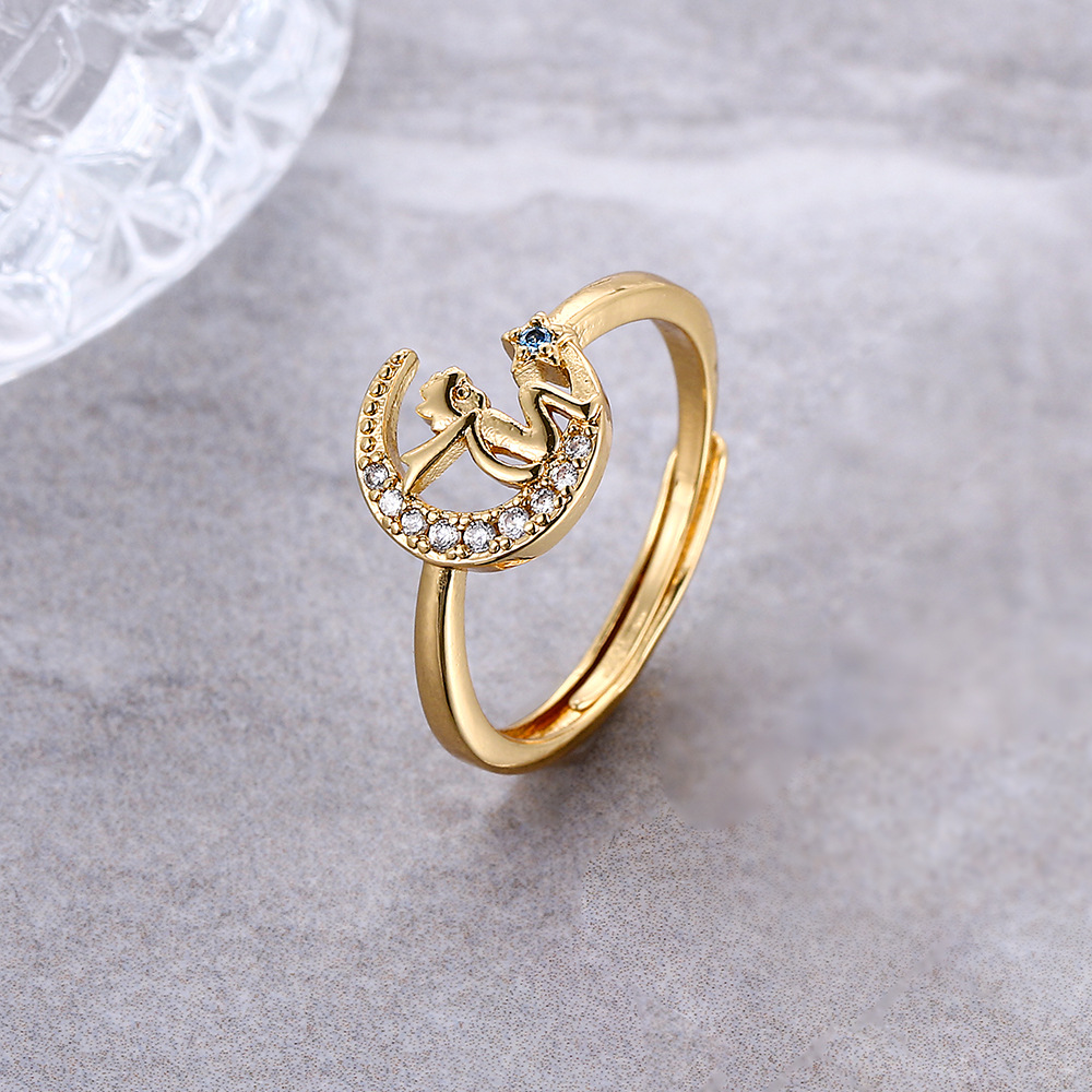 【Quality certifications】Sai Well Gold Plated Star Moon Little Prince Opening Ring Women's Blue Flash Index Ring 2025 Fashion