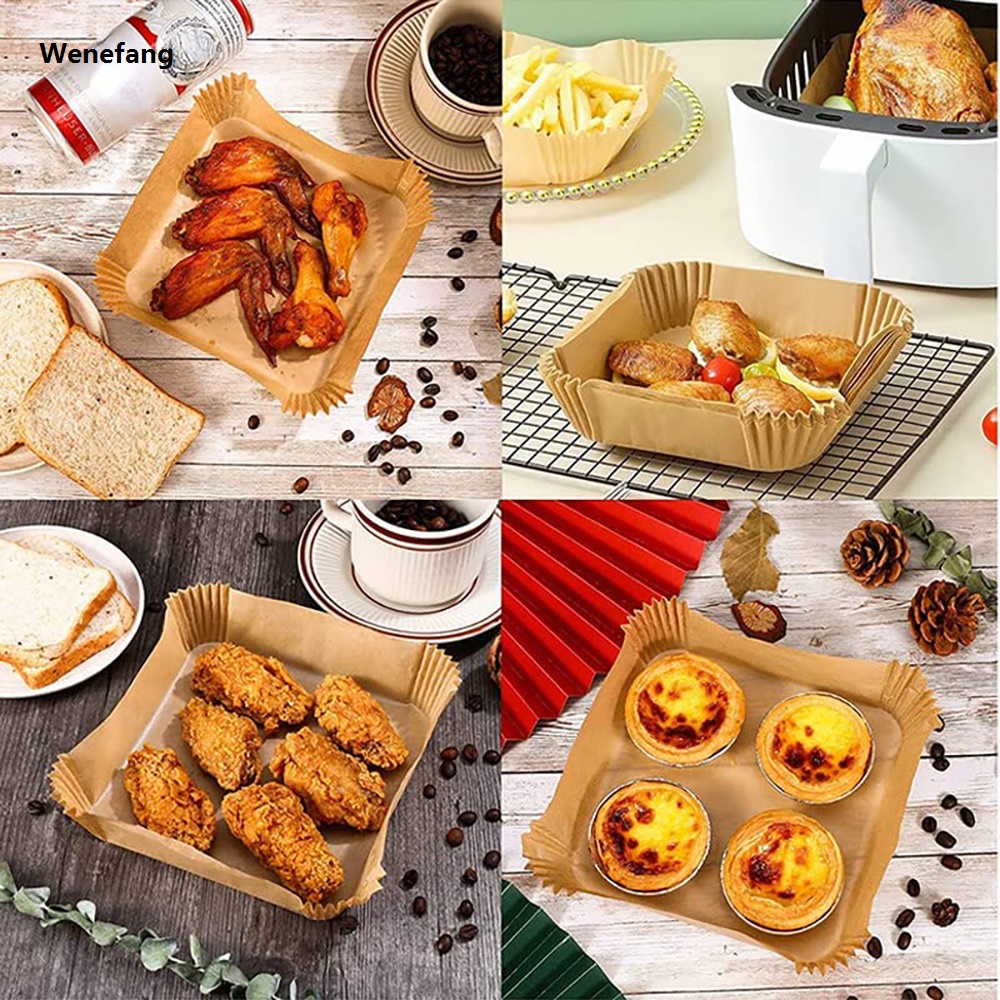 Wenefang 100PCS Large Air Fryer Disposable Paper Liner Square 23cm Non-stick 【2025 Version】 Airfryer Parchment Baking Paper for Cooking Steaming Basket