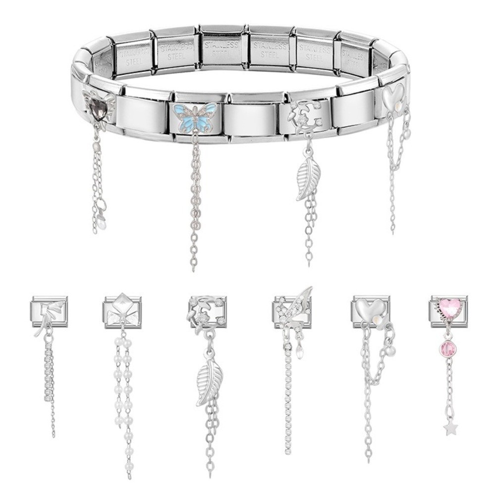 Fashion Long Tassel Bracelet Links Butterfly Bow Knot Sparkling DIY Jewelry Making Charms Heart Shape 9mm Fit Stainless Steel Bracelet Links Party