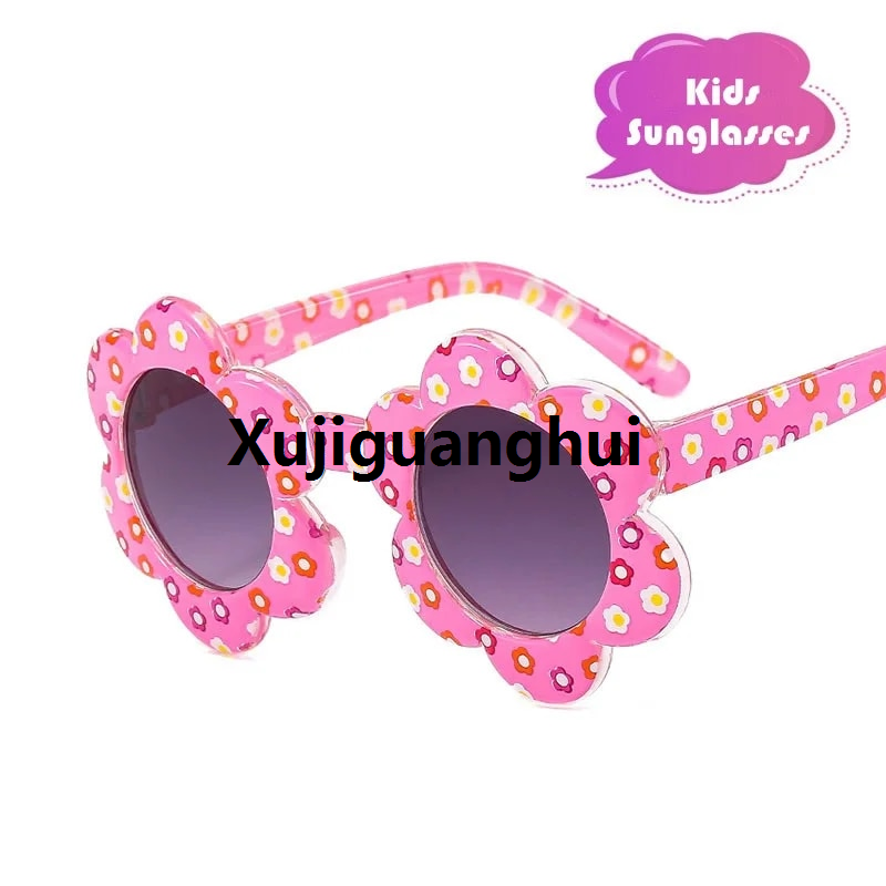 Xujiguanghui 2023 Gradient Lens Children's Flower Sunglasses Kids Girls Cute Baby Eyeglasses Round Floral Print Eyewear Child Daisy Glasses