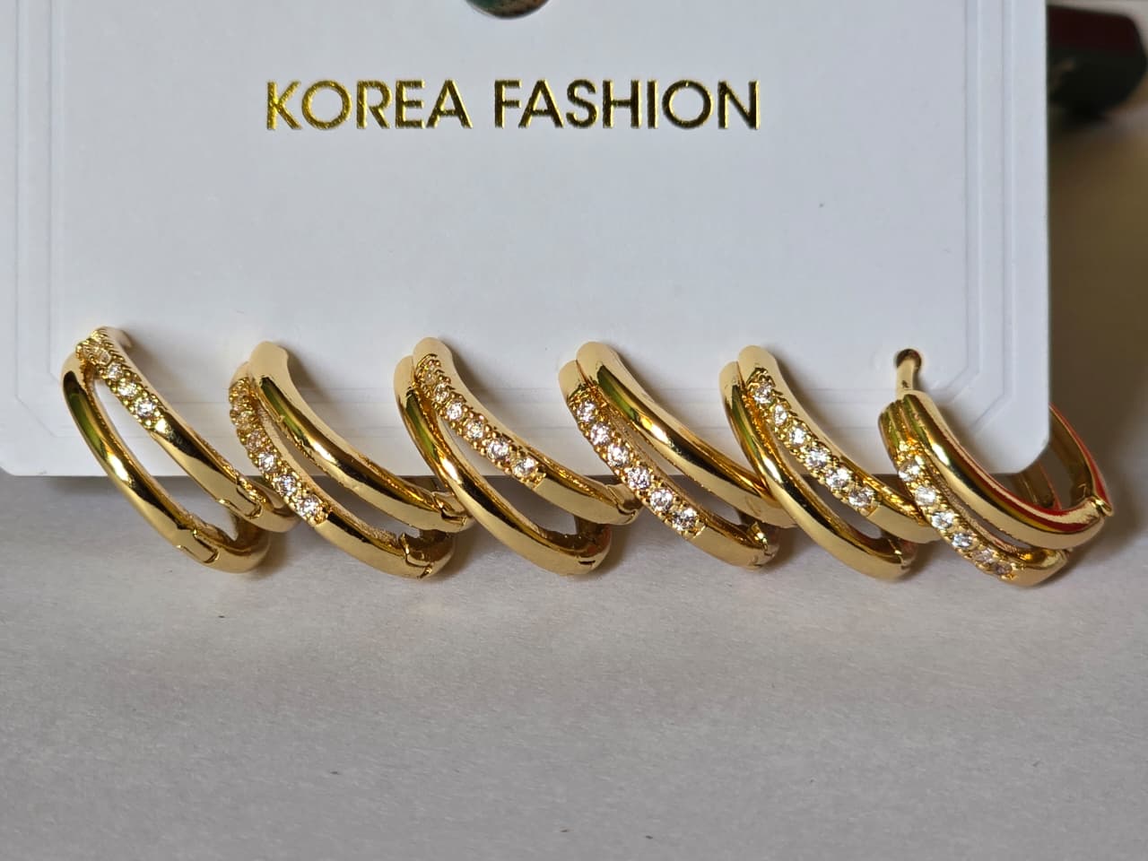Korean Style Gold-Plated Crystal Hoop Earrings - 1 Pair