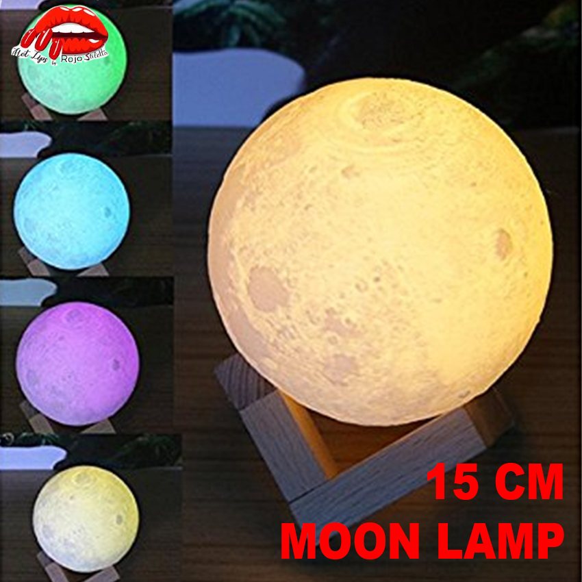 3D Moon 15 Cm Lamp Color Change Touch Usb Night Light Lamp With Wooden Base Home Decor Creative Gift
