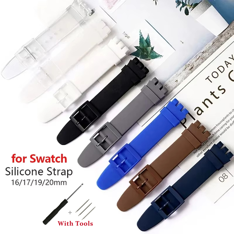 16mm 17mm 19mm 20mm Waterproof Rubber Wristband for Swatch Metal Pin Buckle Silicone Watch Strap Men Women Replacement Bracelet Belt