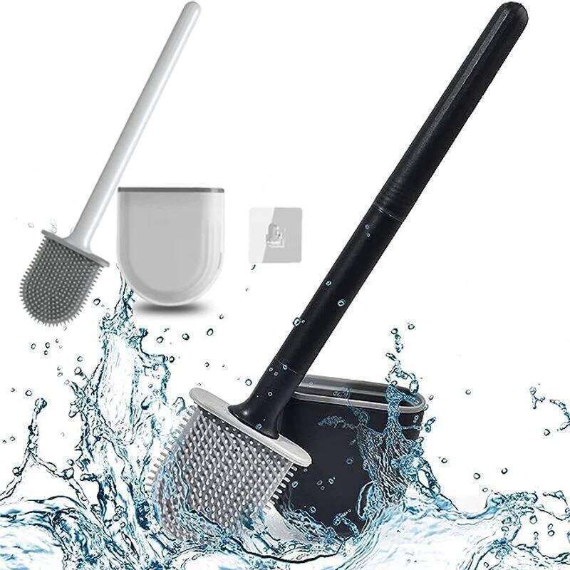 1 Wall Hanging Long Handle Silicone Brush, Durable, Easy To Clean, Suitable For Bathroom, Toilet Cleaning