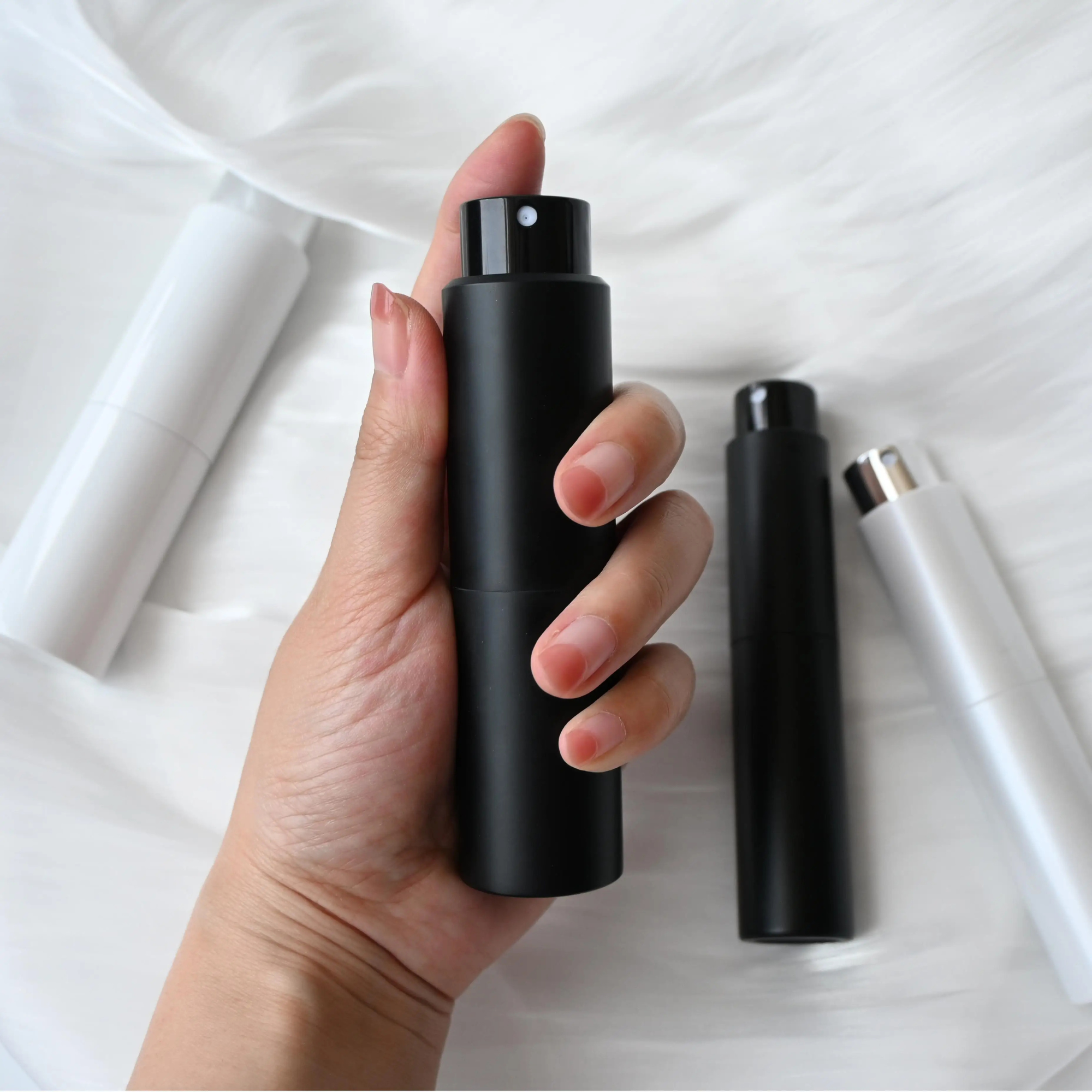 Portable 5ml 10ml 20ml Twist Up Perfume Atomizer Spray Bottle - Refillable Pocket Travel Fragrance Spray Container | Matte Black, White, Pink