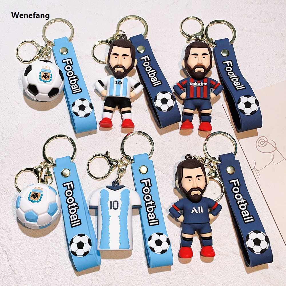 Wenefang Soccer Star Figure Messi Key Chain Backpack Bag Decor Doll Pendant Car Decoration Desk Ornaments Souvenir Fans Collection Gift