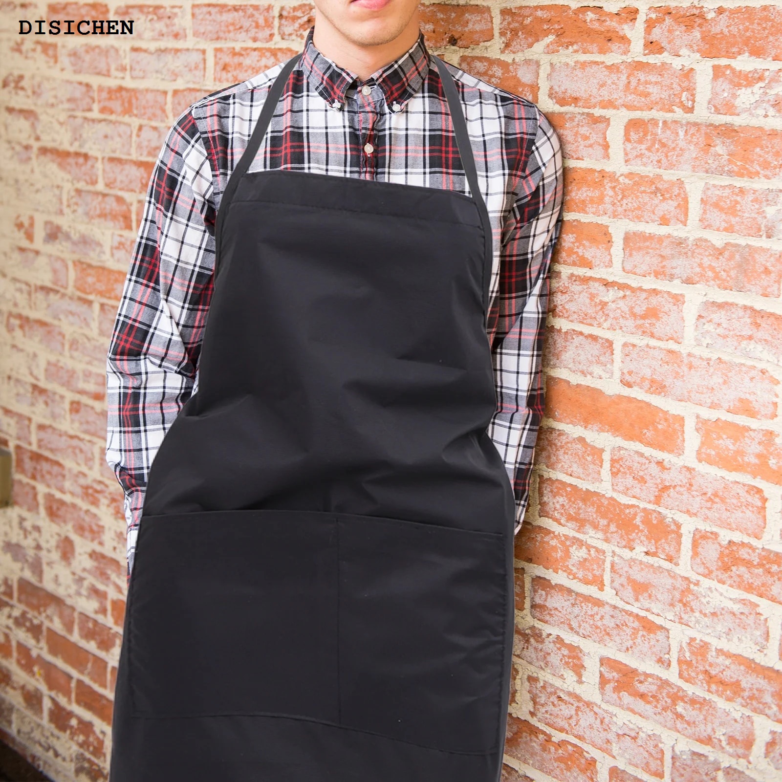 DISICHEN Beauty Salon Apron Waterproof Working Clothes Multi-use Hairdressing Apron Front Lagre Pockets Protective Pinafore (Black,