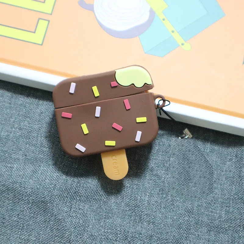 Cute Cartoon 3D, Silicone Protective Shockproof Earbuds Case Cover Skin Cool Characters Compatible for Apple AirPods Pro (Ice Cream)