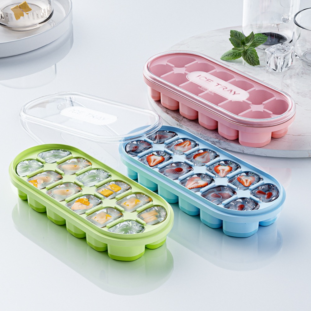 New 12 Grids Ice Cube Trays Silicone DIY Ice Cube Mold with Removable Lid Ice Blocks Maker Cocktail Freezer