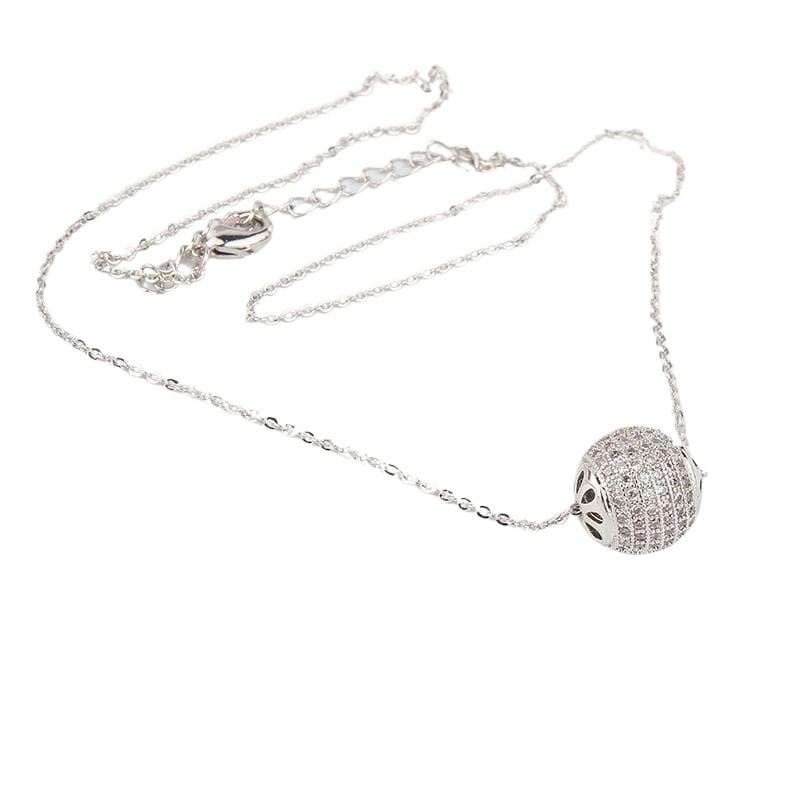 OUXI Silver/White Crystal Ball Pendant With Chain For Women- K10270