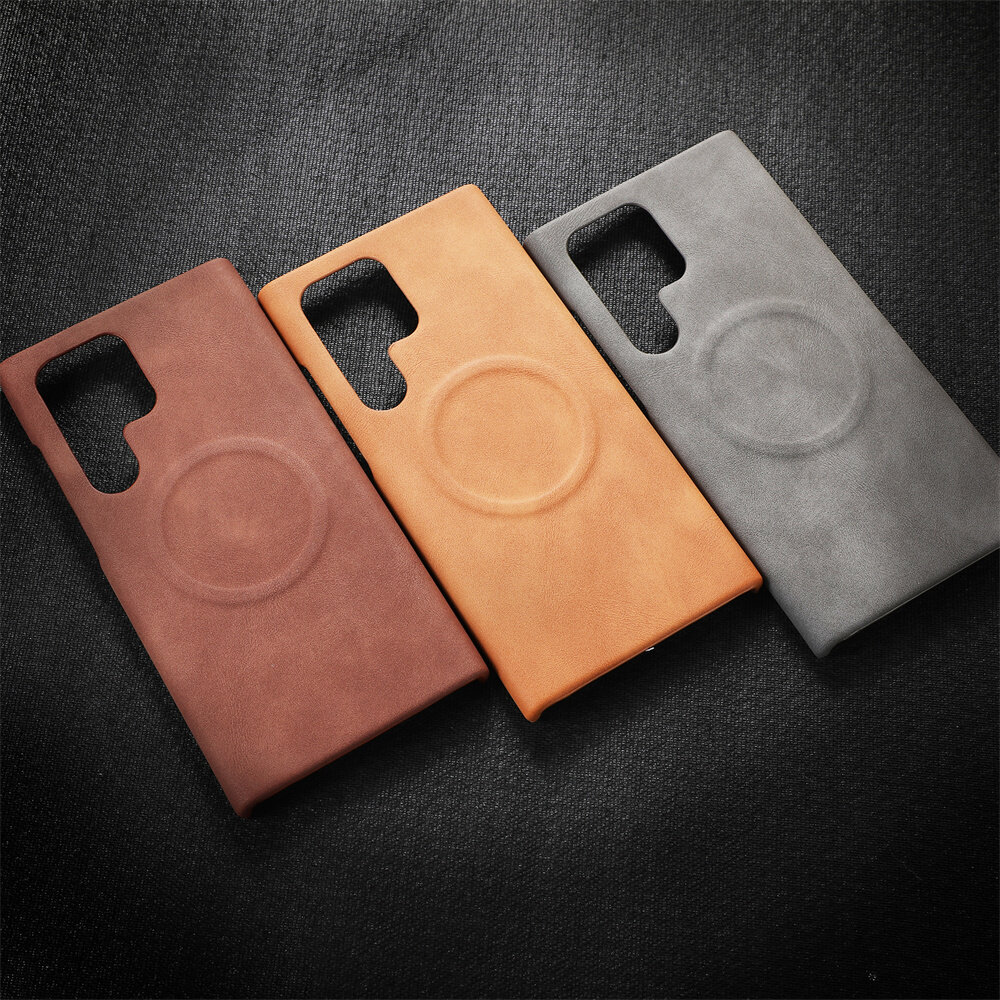 Linman HODON Luxury Sheepskin Magnetic Phone Cases for Samsung S24 S23Original Ultra Magsafe Case Wireless Charging Solid Color Business Cover