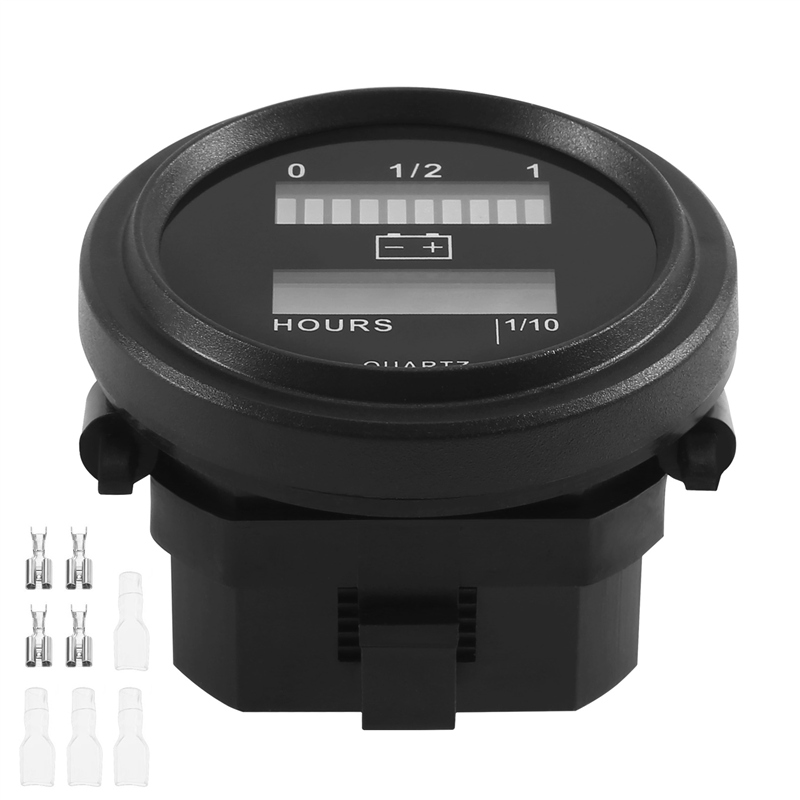 12V/24V/36V/48V/72V LED Digital Battery Status Charge Indicator with Hour Meter Gauge Black
