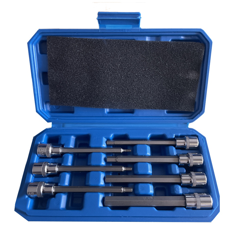7 PCS Extra Long Hex Bit Socket Set H3-H10 Silver -V 3/8Inch Drive 110mm Length