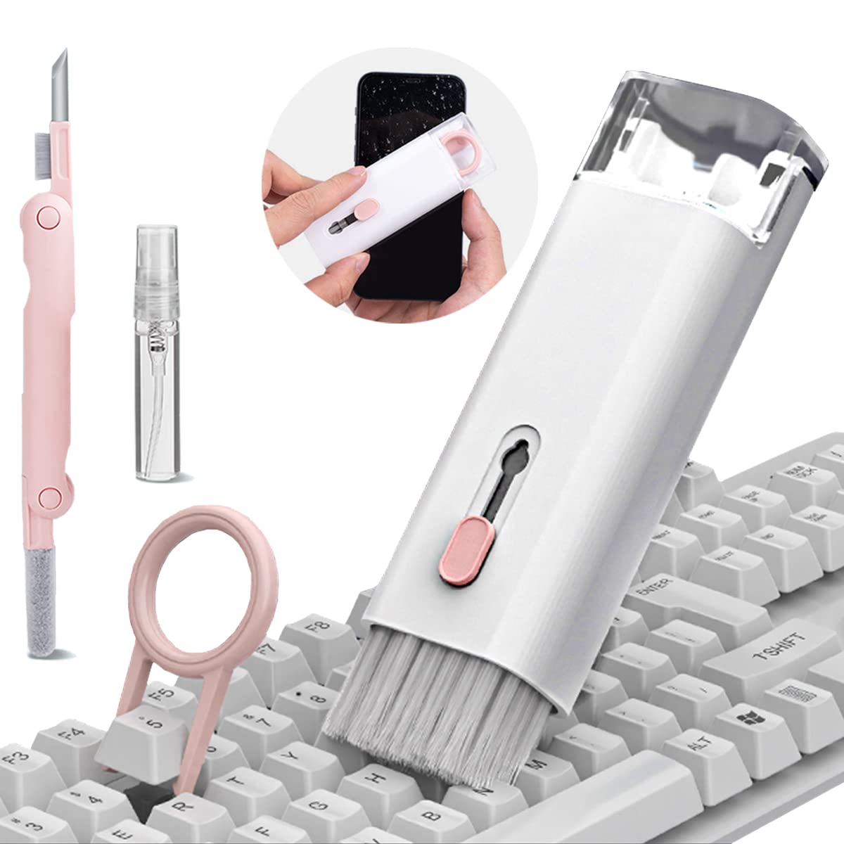 7 in 1 Cleaner Kit, Multi-Function Earbud Cleaning Pen, Soft Brush Corner Gap Duster Keycap Puller Laptop Screen Cleaner