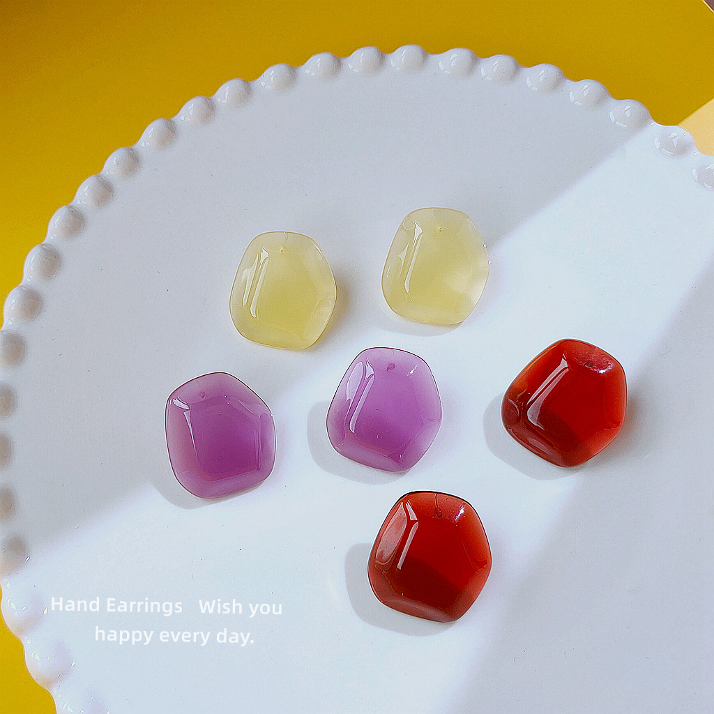 【New Arrivals】Bright Eyes 925 Silver Needle Summer Fresh Irregular Candy Color Resin Earrings Earrings Women's Bright Exaggerated Earrings