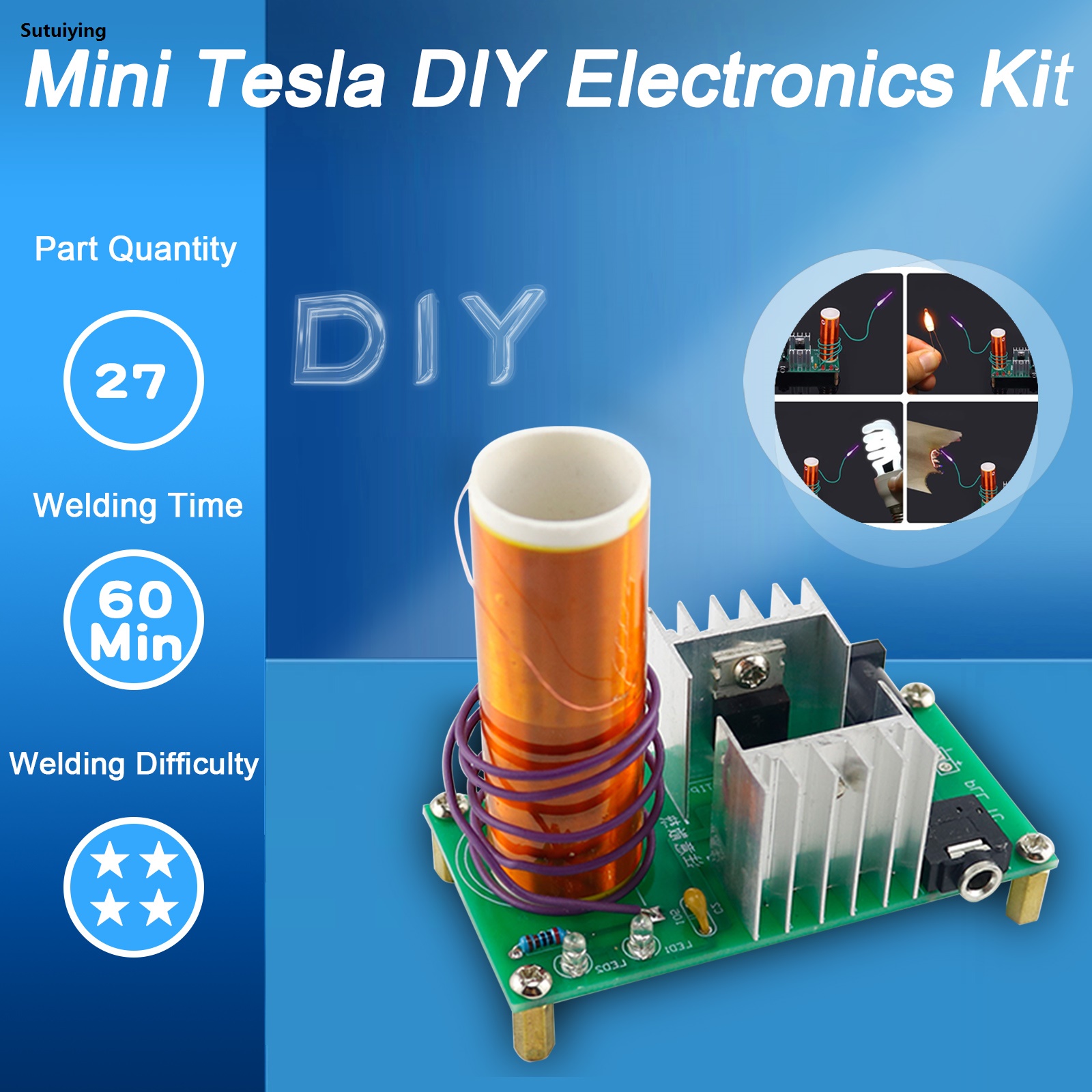 Sutuiying Tesla Coil DIY Welding Kit Self-Made Arc Fun Coil Audio Sales promotion Electronic Production and Assembly Experiment