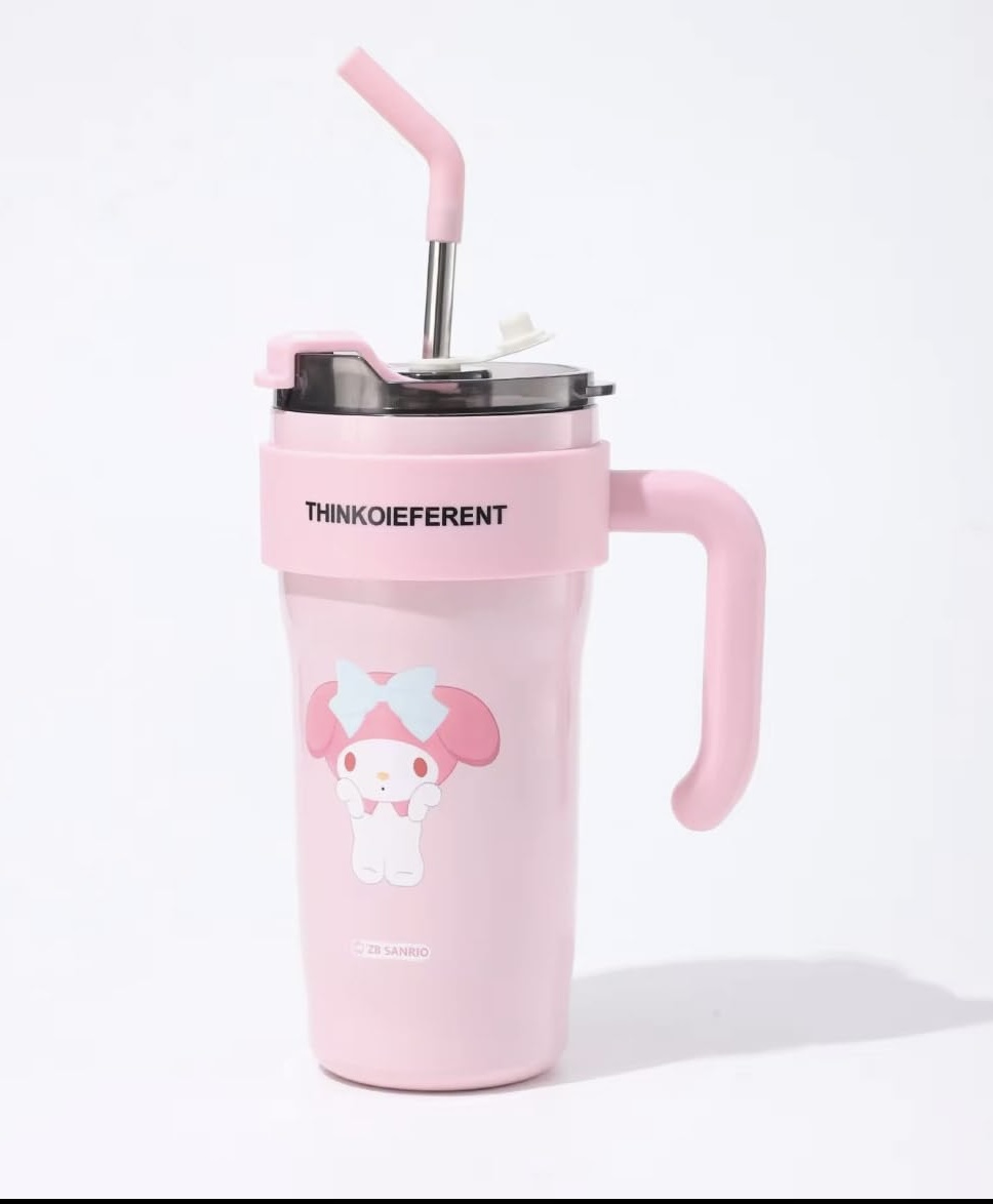 Masala Beads Sanrio My Melody Insulated Vacuum Flask 500ml - Leakproof Stainless Double Wall Vacuum Insulated Water Bottle And Portable Travel Mug With Spill Resistant Lid, Handle And Reusable Straw