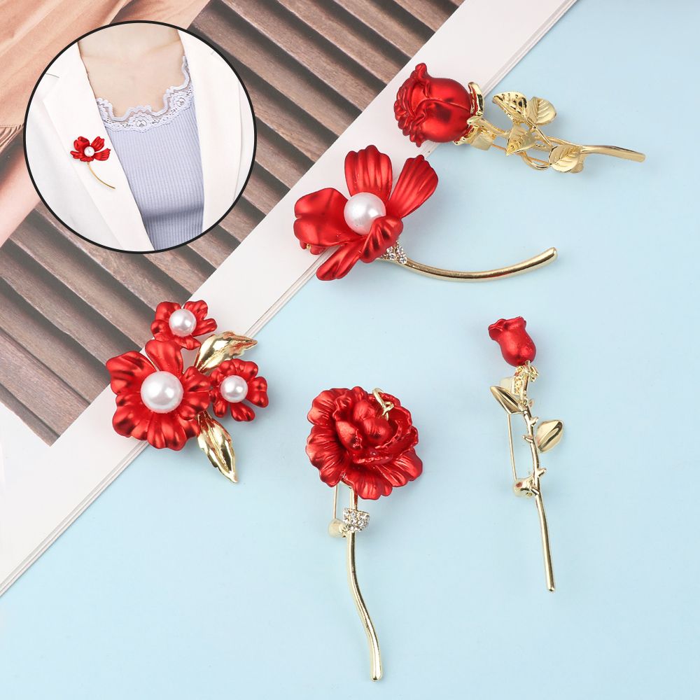 Rose Flower Decoration Female Safety Pins Red Rose Brooch Corsage Suit Accessories