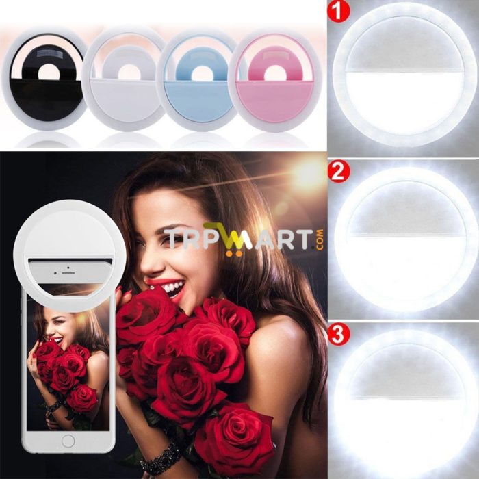 Rechargeable Clip-on Selfie Ring Light with LED, for Smartphone Camera, (1 pcs )