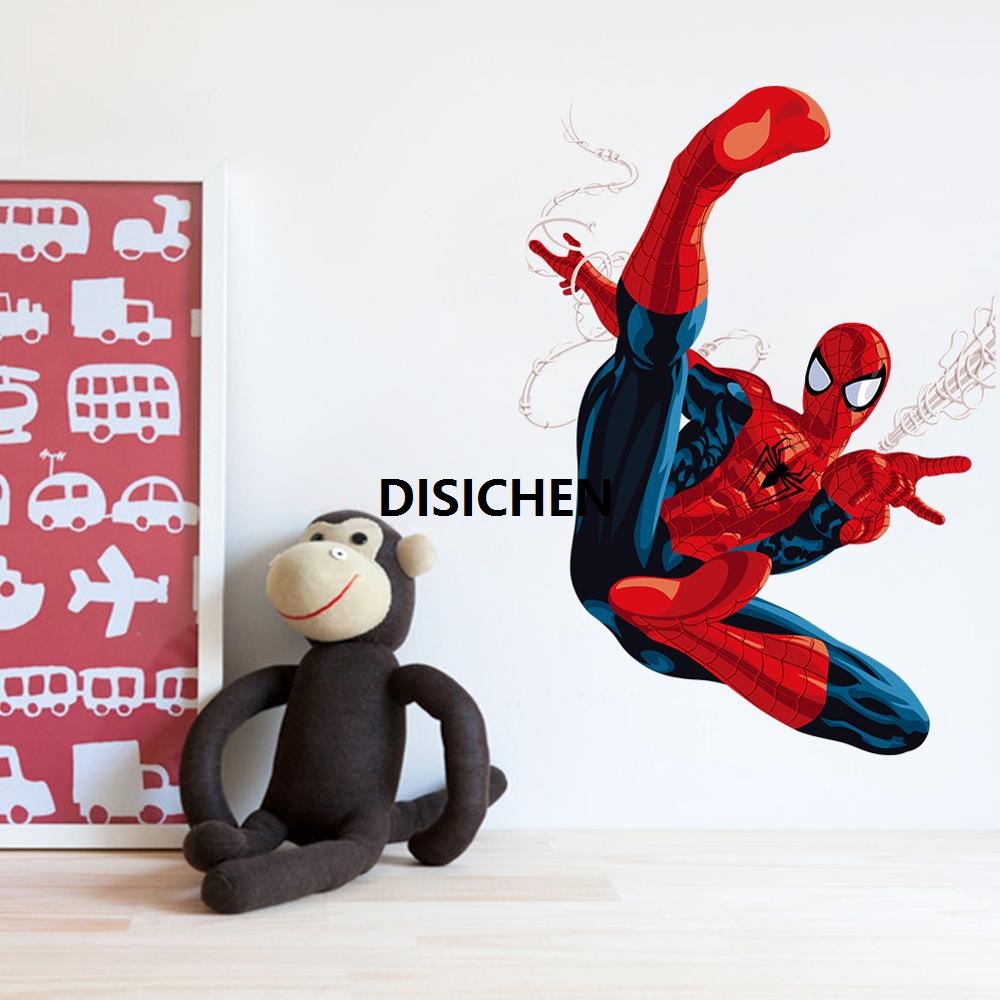 DISICHEN 【LuckyBabyFans Store】Cartoon Spiderman Stikers for Wall Decoration Single Man Unleash Skills Mural Interior Bedroom Kids Room Decor Luxury