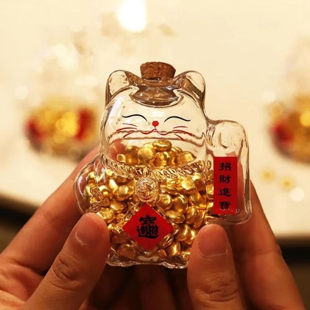 Small Bean Bank Cute Cat Shape Saving Jar Cat Decorative Cat Clear Glass Bean Container Wishing Star