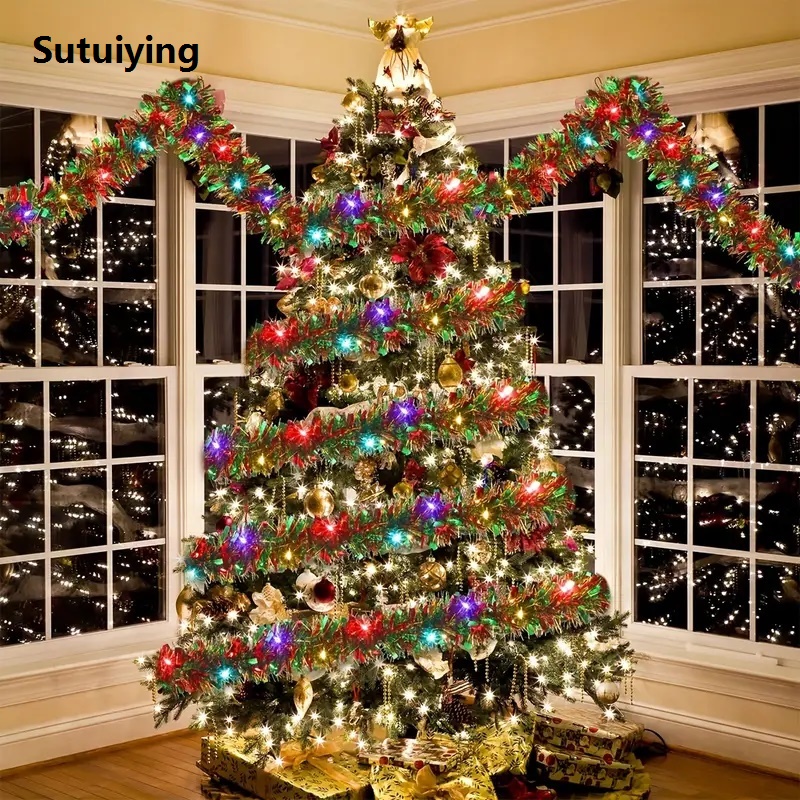 Sutuiying 5m Christmas Tinsel Garland Multicolor Metallic Tinsel Twist Garland Sales promotion Glitter Foil Garland Hanging Decoration for Xmas Tree Decor