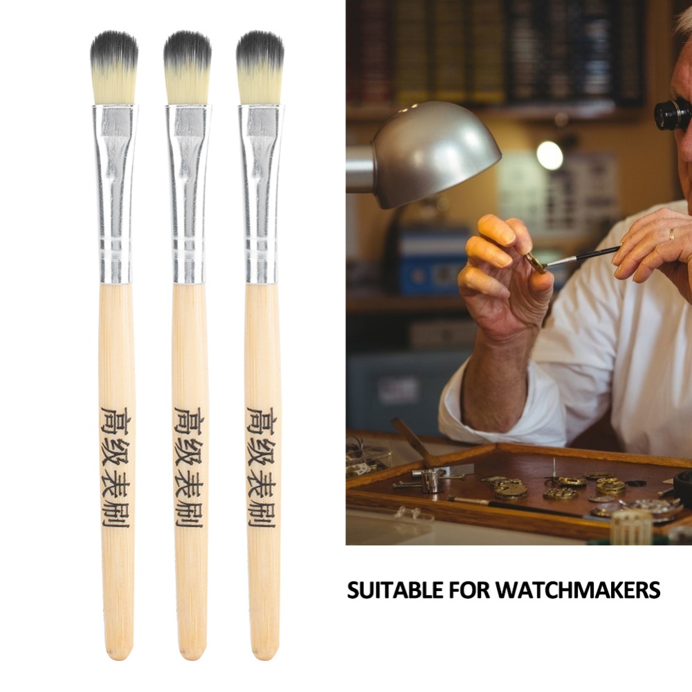 3pcs Professional Wooden Handle Watch Cleaning Brush Brush Hair Wood Watch Movement Cleaning Watch Part Repair Crafts Work