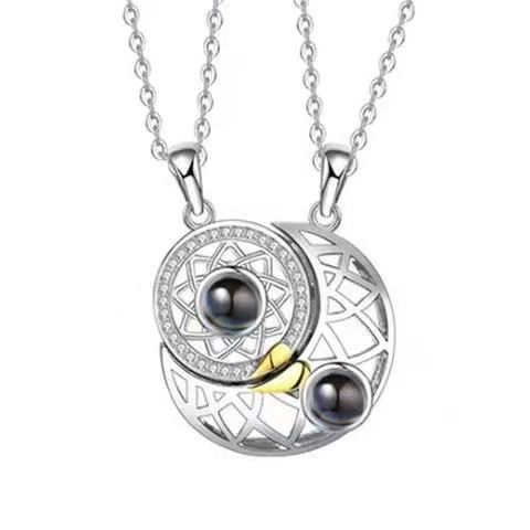 【Mega Sale】100 Languages I Love Projection Couple Necklace A Pair of Men's Women's Sun, and Stars Clavicle Chain Picture Customization