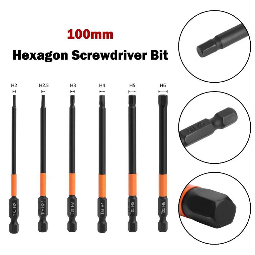 6Pcs High Quality Magnetic Screwdriver Bit H2-H6 1/4 Shank Hexagonal Drill Bit Lengthen 100 Mm Screwdriver Socket Bit