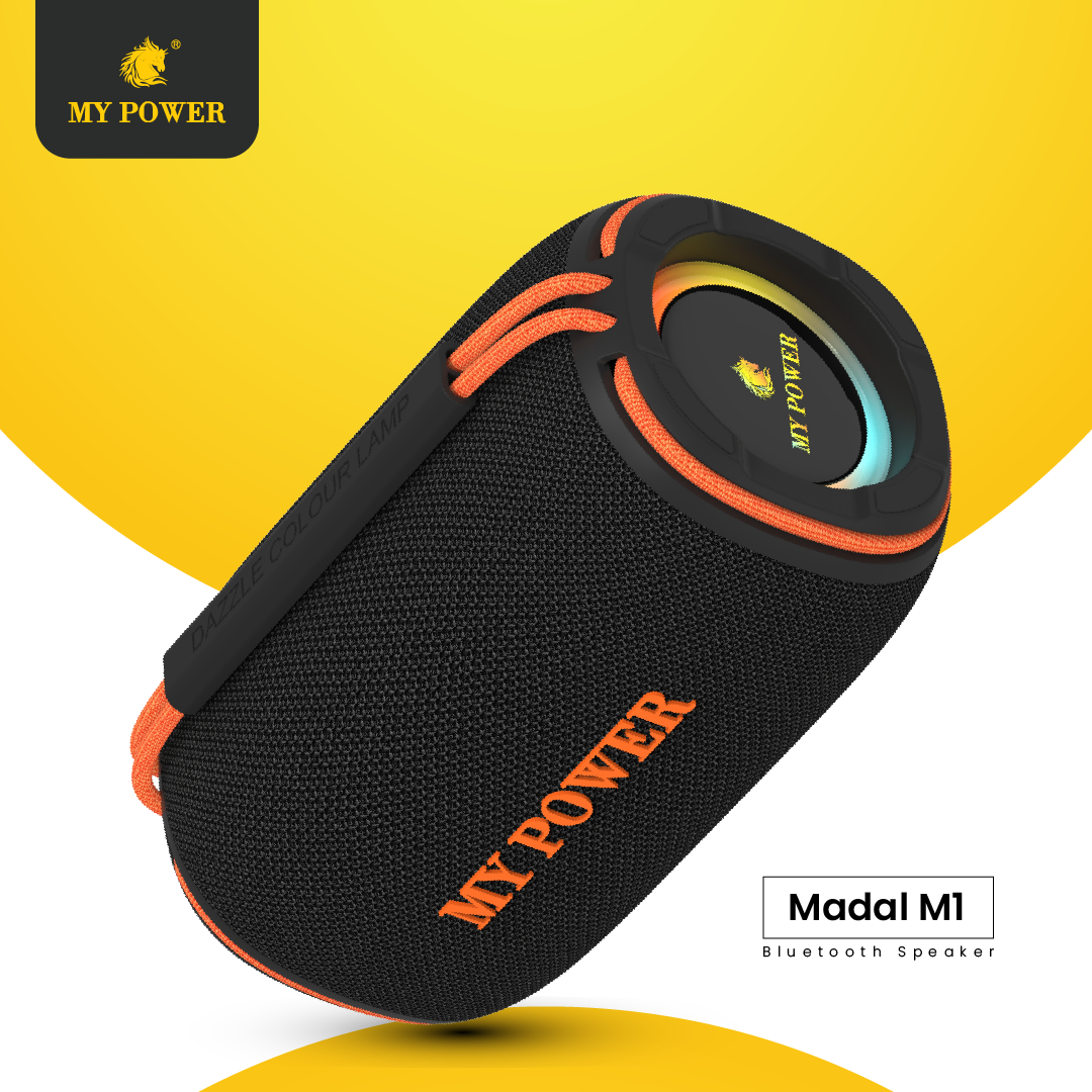 Mypower Speaker | 15watt speaker| High Bass Speaker |Waterproof Speaker IPX6 | Portable Bluetooth Speaker| Portable speaker | Bluetooth version 5.3 | Fabric Finishing| MadalM1 Bluetooth Speaker | RGB speaker Black colour