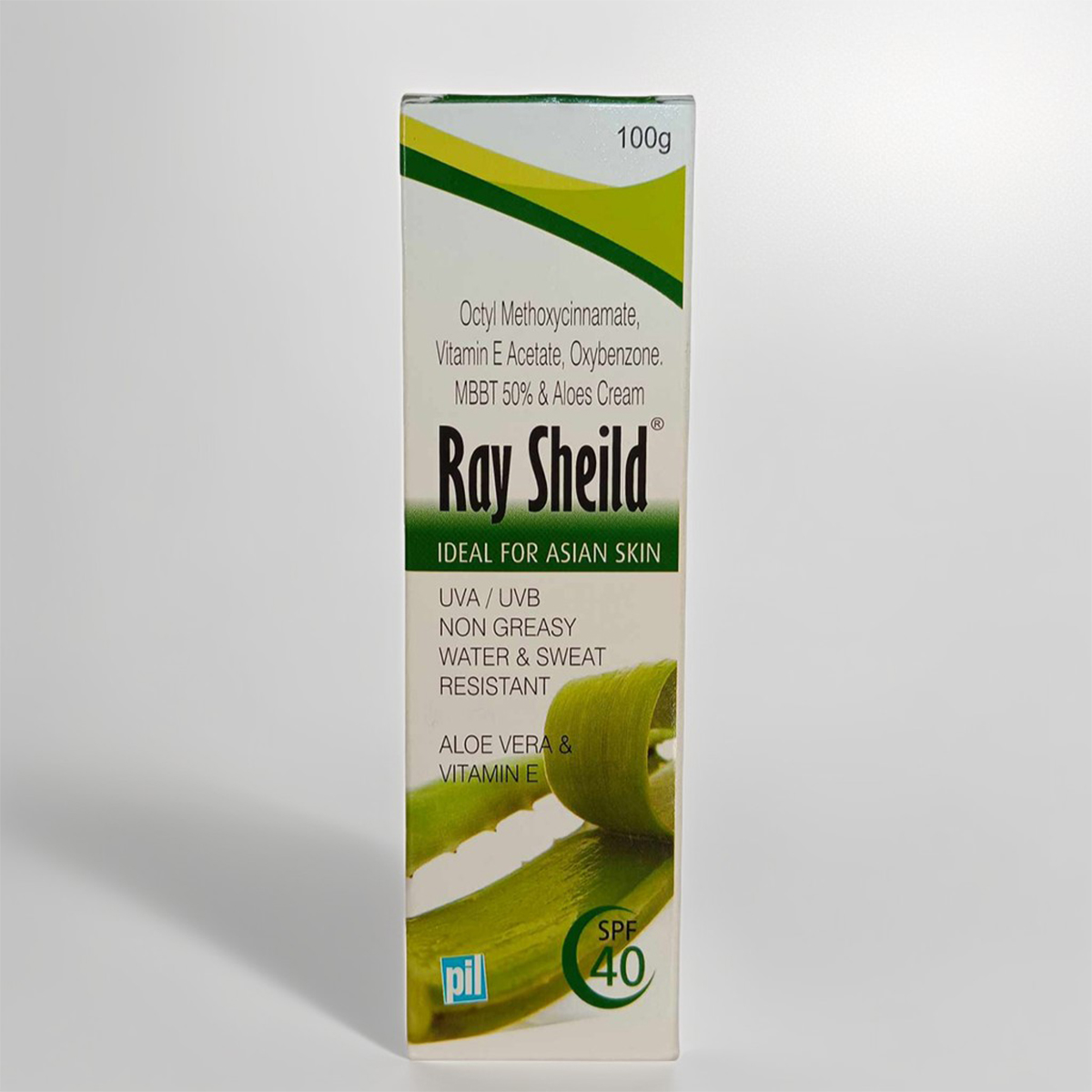 Ray Shield Sunscreen UVA / UVB, SPF 40,With Aloevera And Vitamin E, IDEAL FOR ASIAN SKIN, 100g