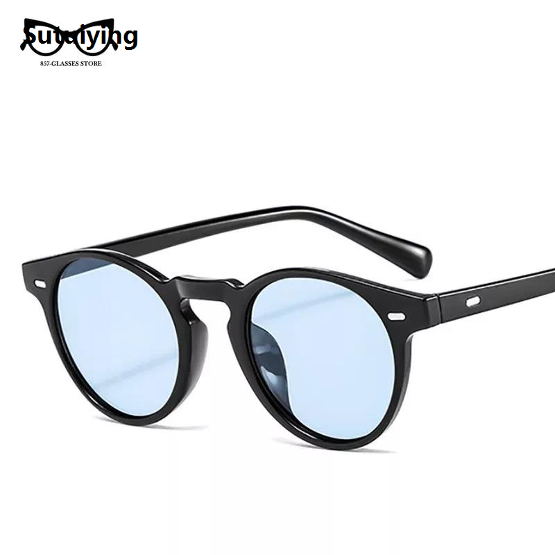 Sutuiying Robert Downey Sunglasses Acetate Retro classic round Sun Glasses Portable unisex Summer Fashion Vintage Glasses Red yellow blue purple