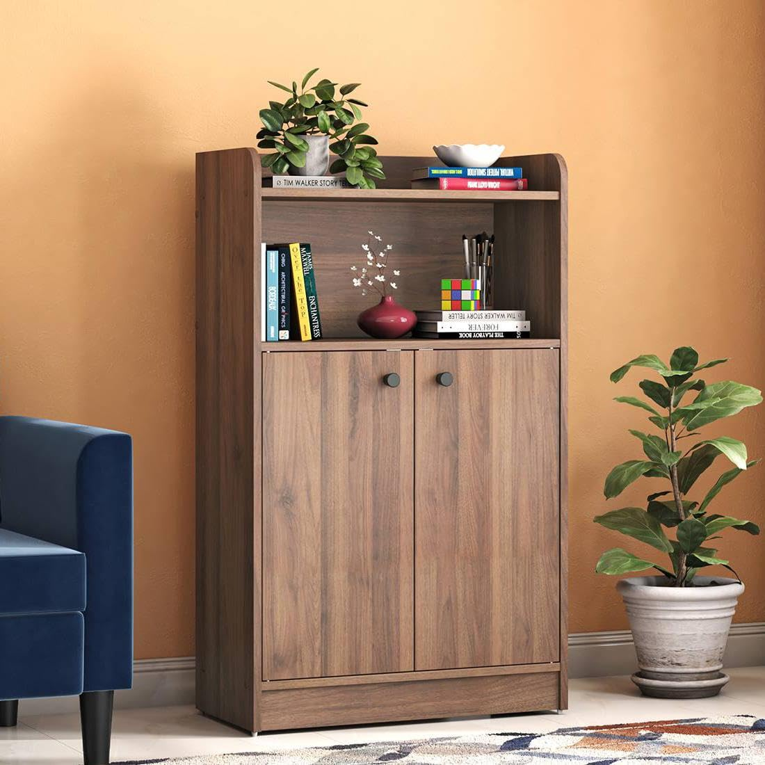 Urban Daraz Multi Purpose Closed Office and Home Daraz for Storage, Shoe Rack, Clothes, Bookshelf Walnut Strong Wooden Cabinet