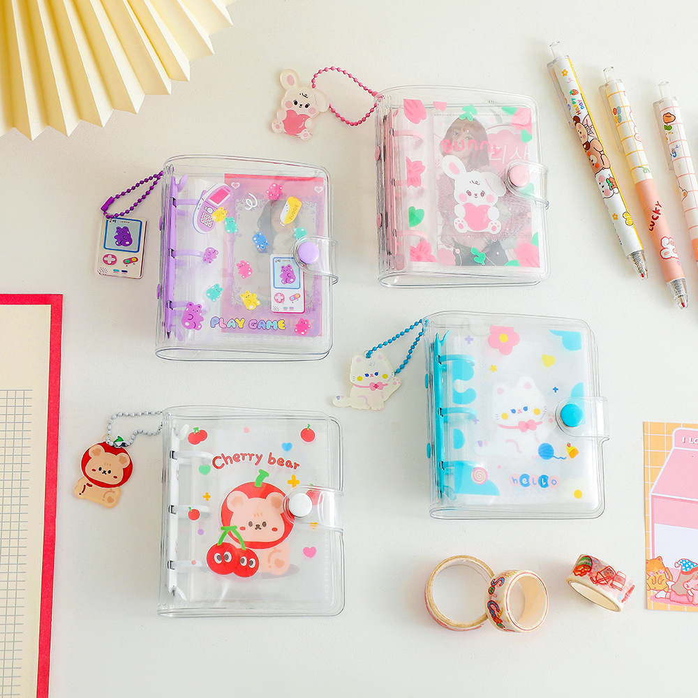 RHS Online Transparent PVC 3-Ring Binder Mini Cute Refill Shell Protective Film Handbook Loose-leaf Shell