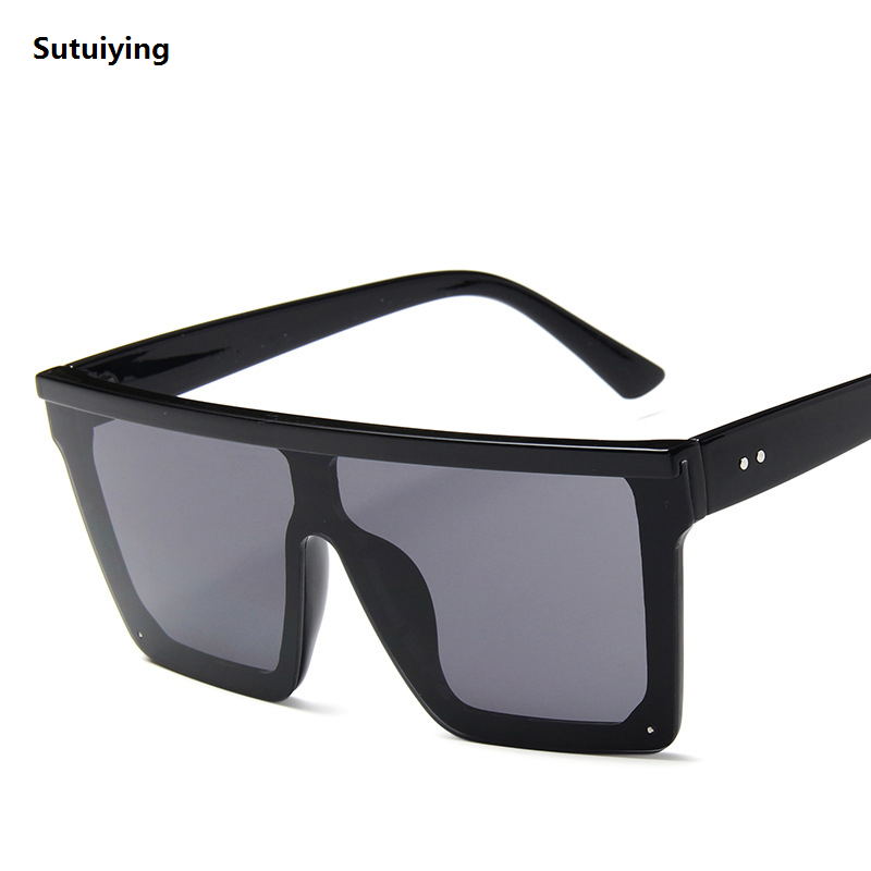 Sutuiying 2023 Vintage Male Flat Top Sunglasses Men Brand Black Square Shades Profesional UV400 Gradient Sun Glasses For Women Cool One Piece Designer