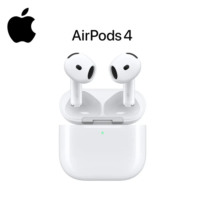 Apple AirPods 4 | H2 chip | Custom high-excursion Apple driver | Adaptive EQ | Dual beamforming microphones | Motion-detecting accelerometer | Dust, sweat and water resistant (IP54) | Up to 5 hours of listening time on a single charge