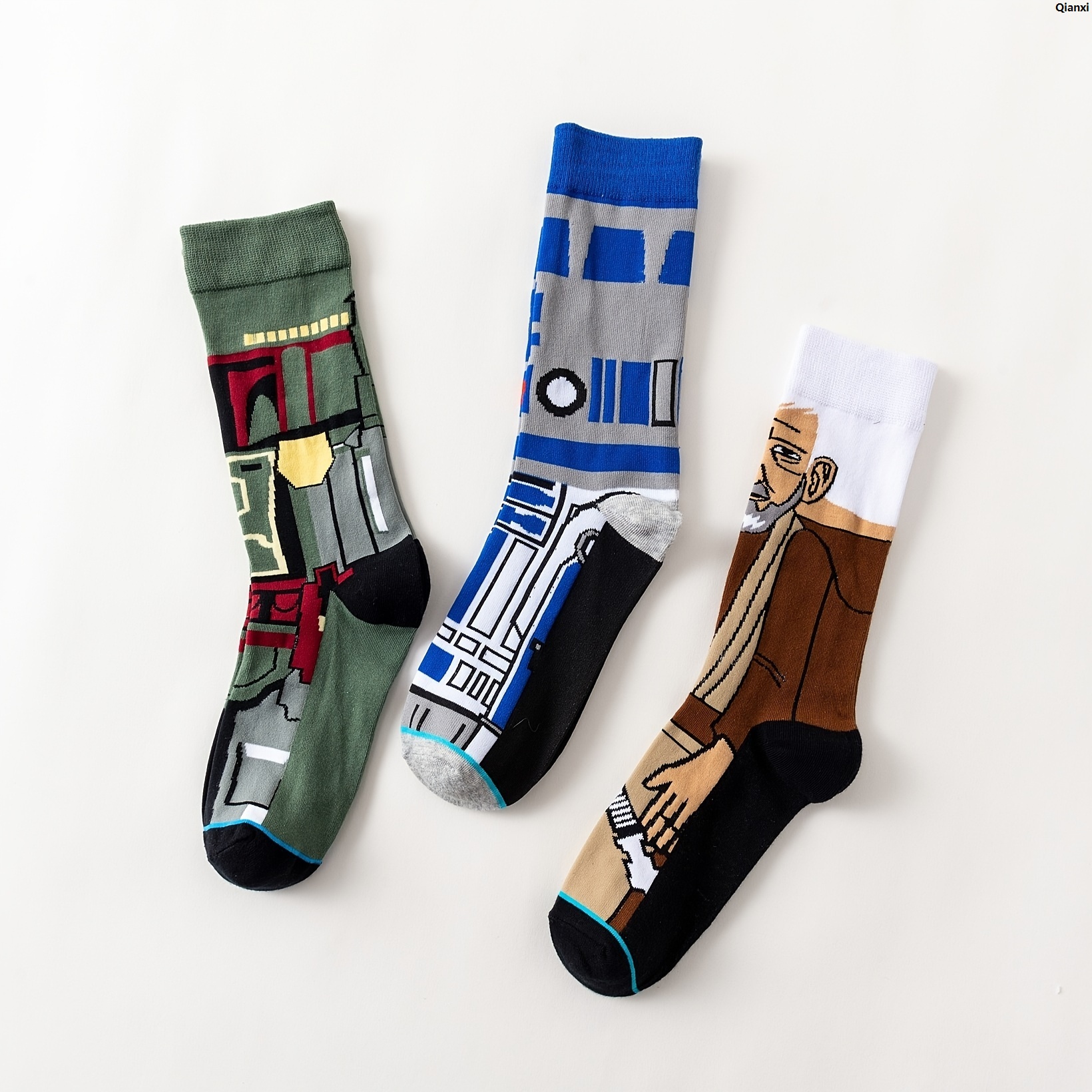Qianxi2025 Sports spring summer socks crew pair 1 men's cartoon anime print socks breathable and comfortable, socks basketball