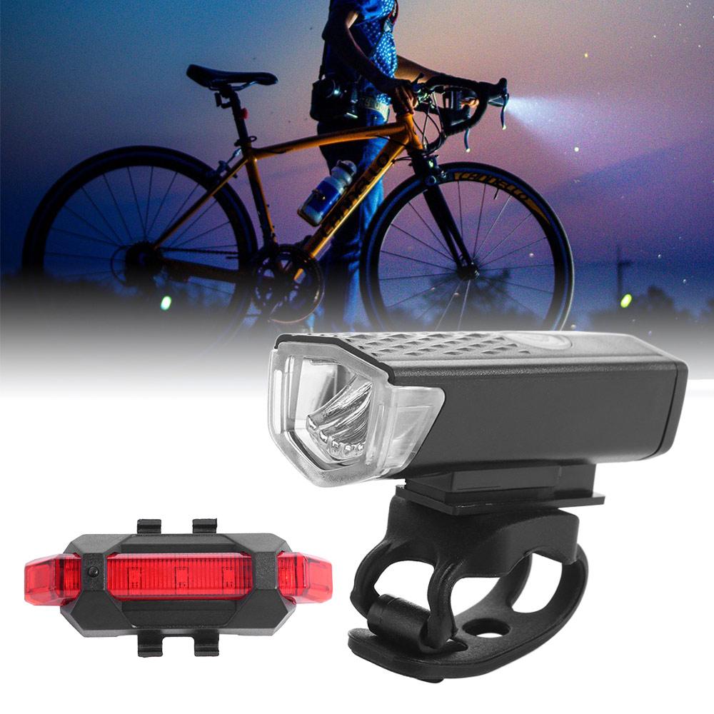 2Pcs/Set Safety Warning Rechargeable Bike Lights Easy To Install 3 Lighting Modes Bike Headlight Tail Light Set Bike Accessories Black White MTB Front Back Lamp Cycling