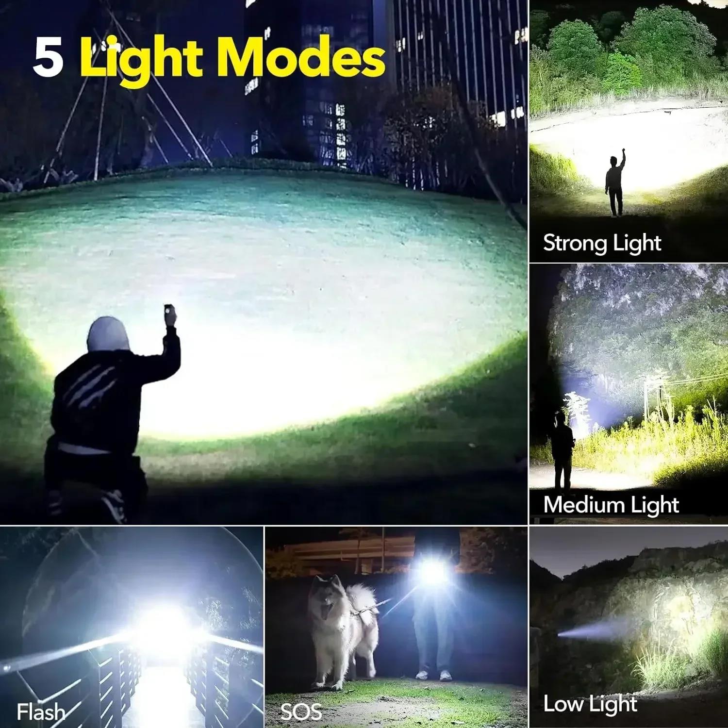 2025 New New Outdoor Powerful Flashlight Rechargeable 5 Modes Super Bright Long Range High-Power White Laser Digital Display Flashlight