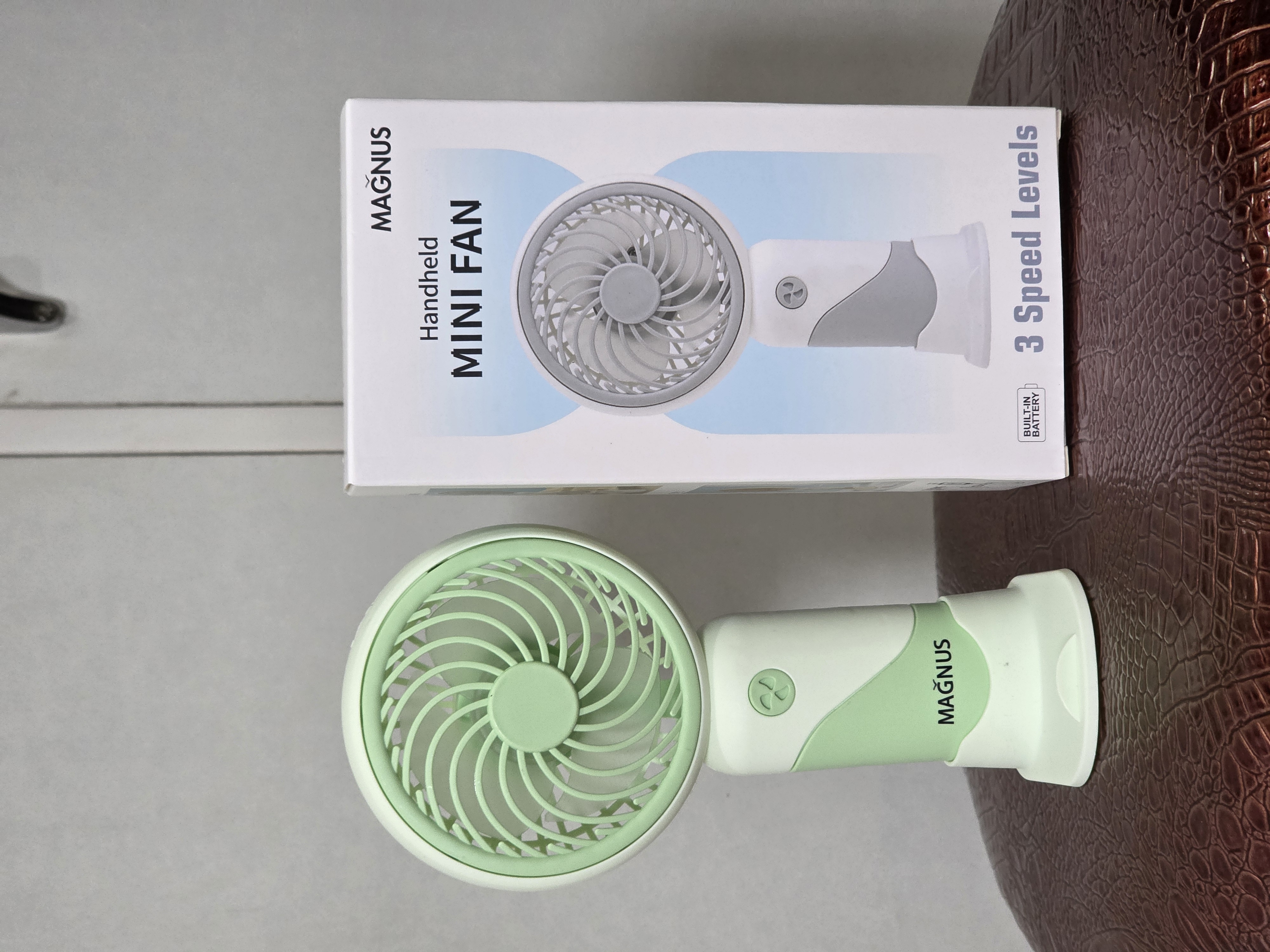 Magnus Type-C Rechargeable Handheld Mini Fan - 3 Speed High Velocity Airflow - Portable Pocket Fan with Desktop Stand