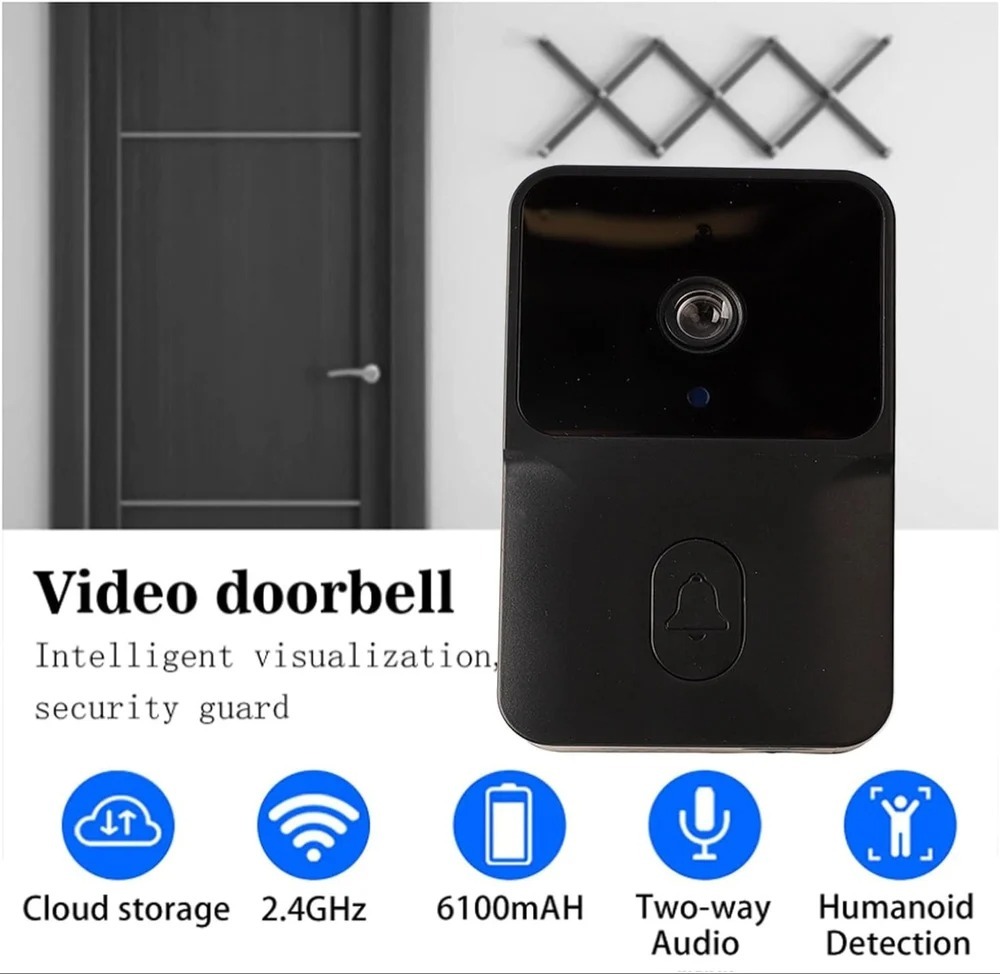 Wireless Smart Video Doorbell Camera with 6100mAh Battery, Cloud Storage, 2.4GHz Wi-Fi, Two-Way Audio, and Advanced Humanoid Motion Detection - Home Security Visual Intercom System