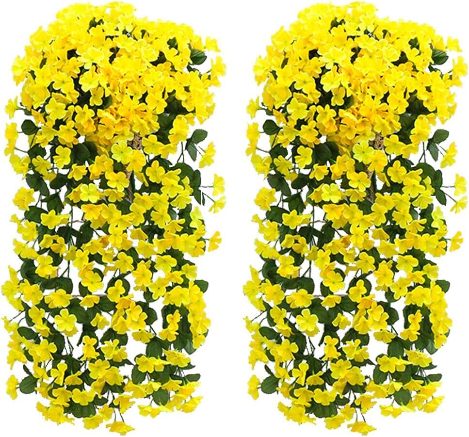 Artificial Silk And Rubber Made Hanging Flowers With Metal Hanging Stand Bougainvillea (1Set) , UV Resistant Faux Flower Fabric Vine for Indoor Outdoor Garden Porch Evening Wedding Wall Decor With Metal Hanging Stand