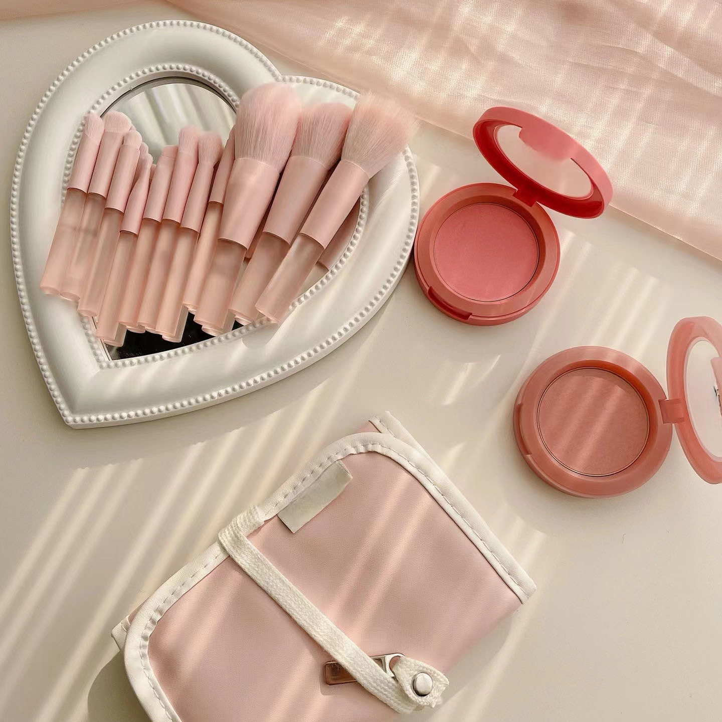 10-pack semi-molasses peach mini makeup brush set portable high-value mini full set of loose powder makeup brush tools