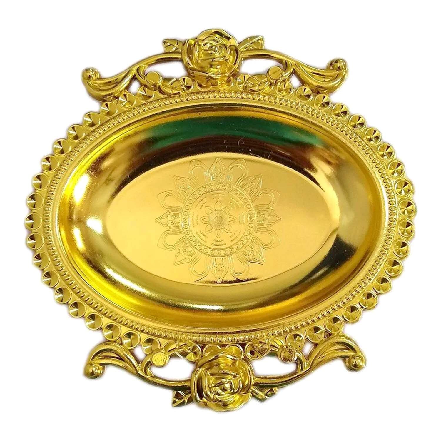 Yuktha Eternals Decorative Small Golden Plate with Rose Design Handle