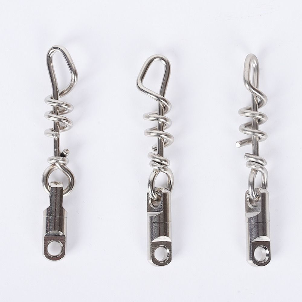 5PCS Durable Copper Fishing Corkscrew Swivel Snaps Silver High Strength Saltwater Fishing Swivels Stainless Steel Lure Connector
