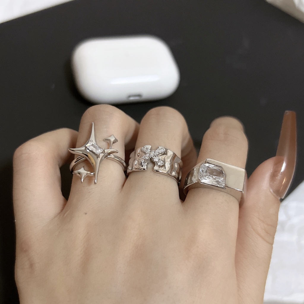 Enacolor 3Pcs/Set Elegant Star Letter X Luxury Zircon Crystal Metal Geometric Ring Valentine's Day Gifts Jewelry for Accessories Ins 2024 New