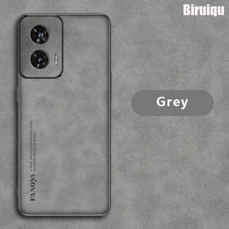 Biruiqu For Motorola Moto G85 Lambskin Leather Pounch Silicone Shockproof Case Slim Back Cover