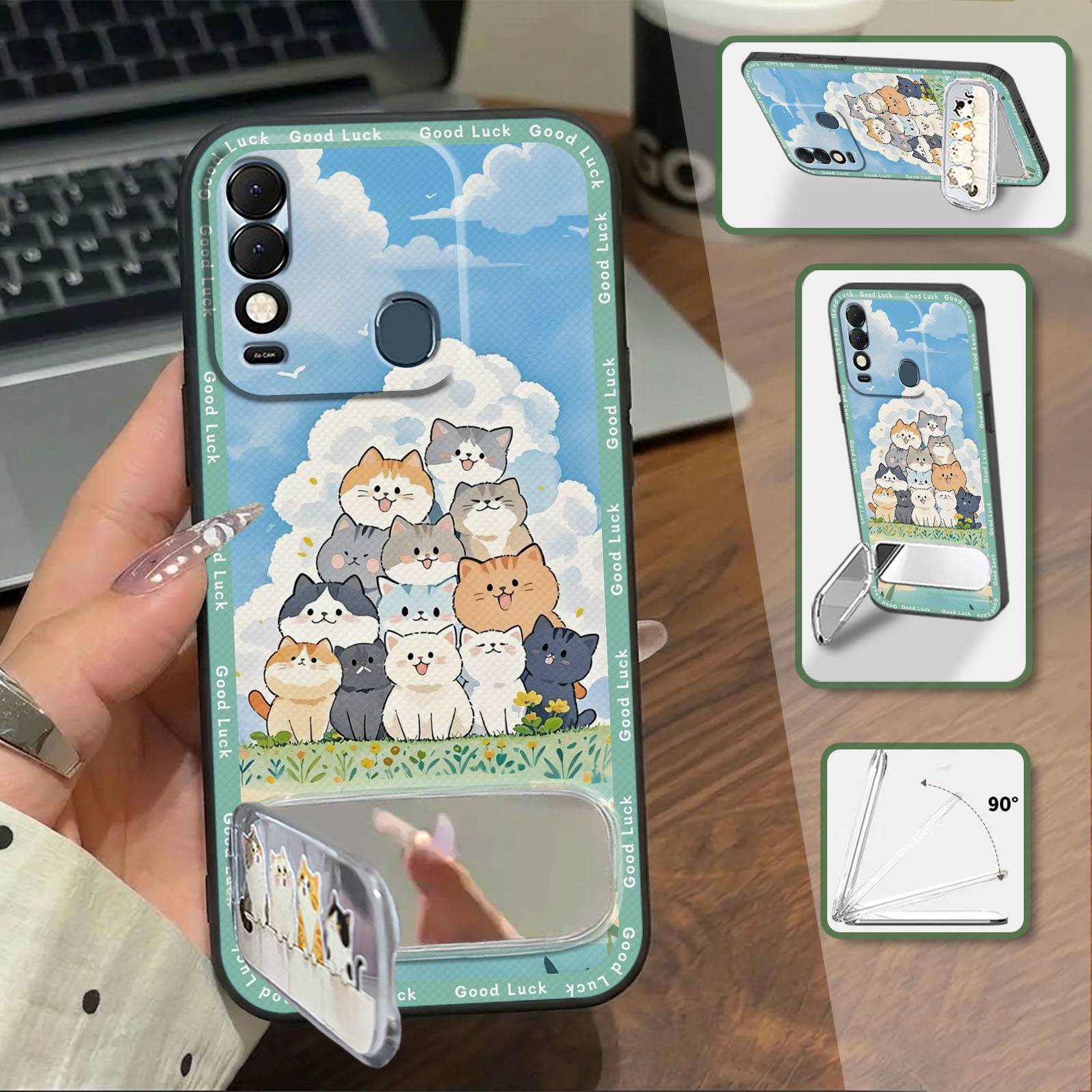 Kickstand Fashion Design Phone Case For Tecno Spark8T Cloth Patch Soft case Dirt-resistant Phone Holder Phone Pouch TPU