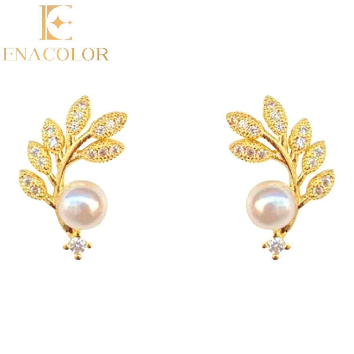 Enacolor Elegant Metal Leaves Earring Pearl Earrings for Girl New Gifts